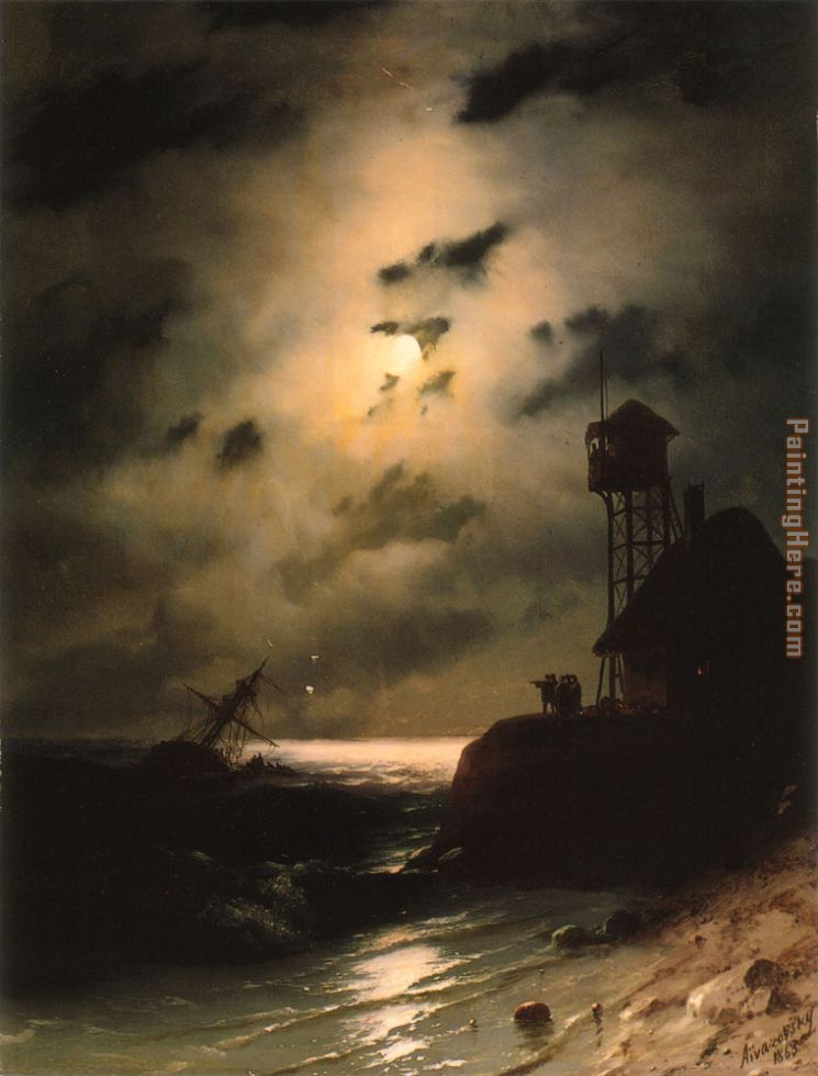 Ivan Constantinovich Aivazovsky Moonlit Seascape With Shipwreck